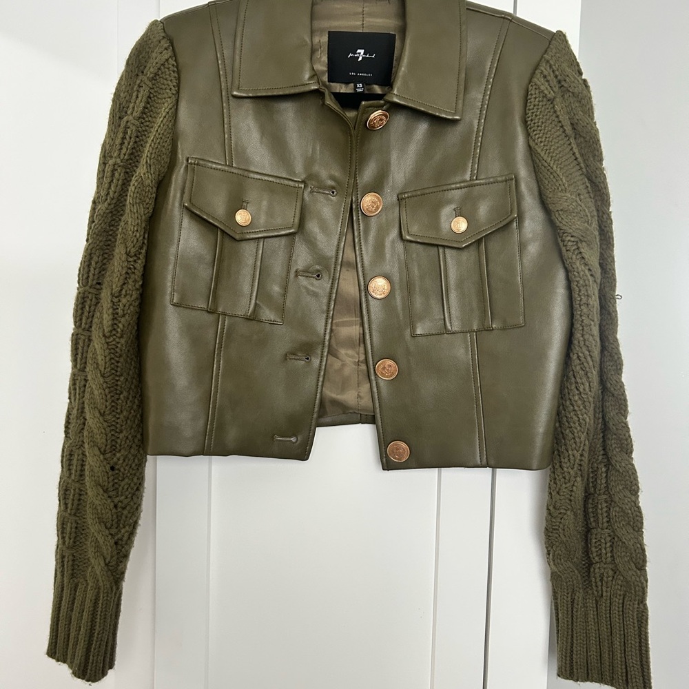7 For All Mankind Green Leather Jacket Structured Fit